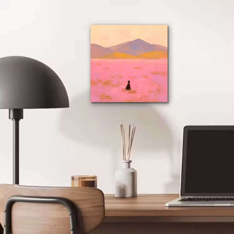 Aluminium schilderij - Bloemenweide - Heuvels - Silhouet - Roze — 6