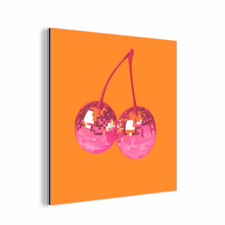 Aluminium schilderij - Discoballen - Kers - Spiegels - Roze — 1
