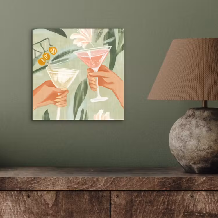 Aluminium schilderij - Glazen - Proosten - Bladeren - Groen — 3