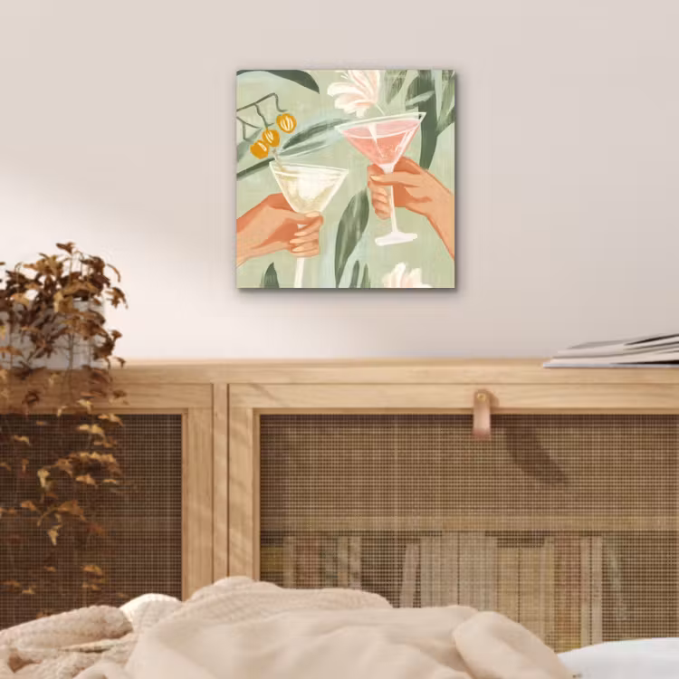 Aluminium schilderij - Glazen - Proosten - Bladeren - Groen — 4