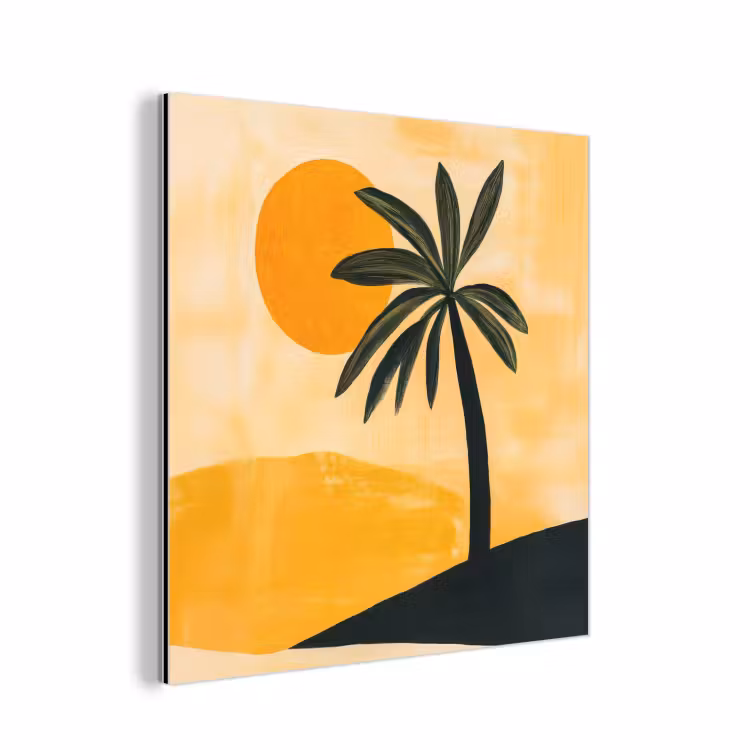 Aluminium schilderij - Illustratie - Palmboom - Zon - Heuvels — 1