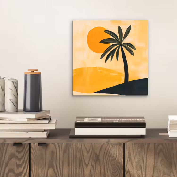 Aluminium schilderij - Illustratie - Palmboom - Zon - Heuvels — 2