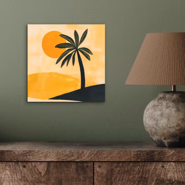 Aluminium schilderij - Illustratie - Palmboom - Zon - Heuvels — 3