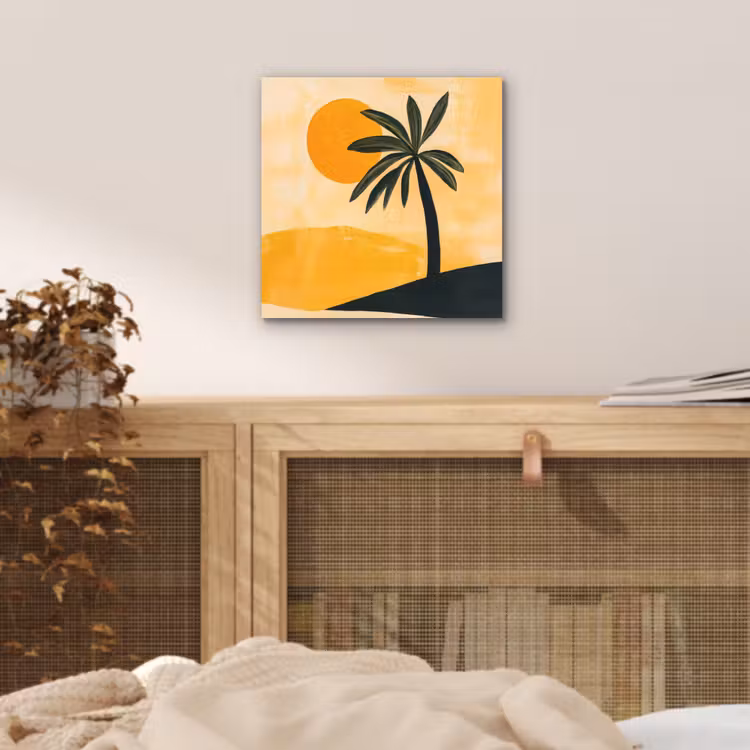 Aluminium schilderij - Illustratie - Palmboom - Zon - Heuvels — 4