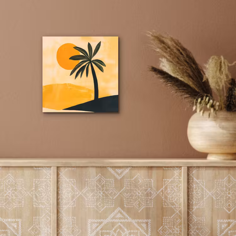 Aluminium schilderij - Illustratie - Palmboom - Zon - Heuvels — 5