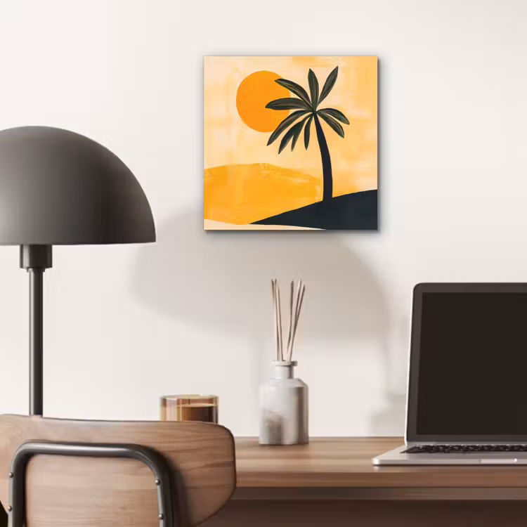 Aluminium schilderij - Illustratie - Palmboom - Zon - Heuvels — 6