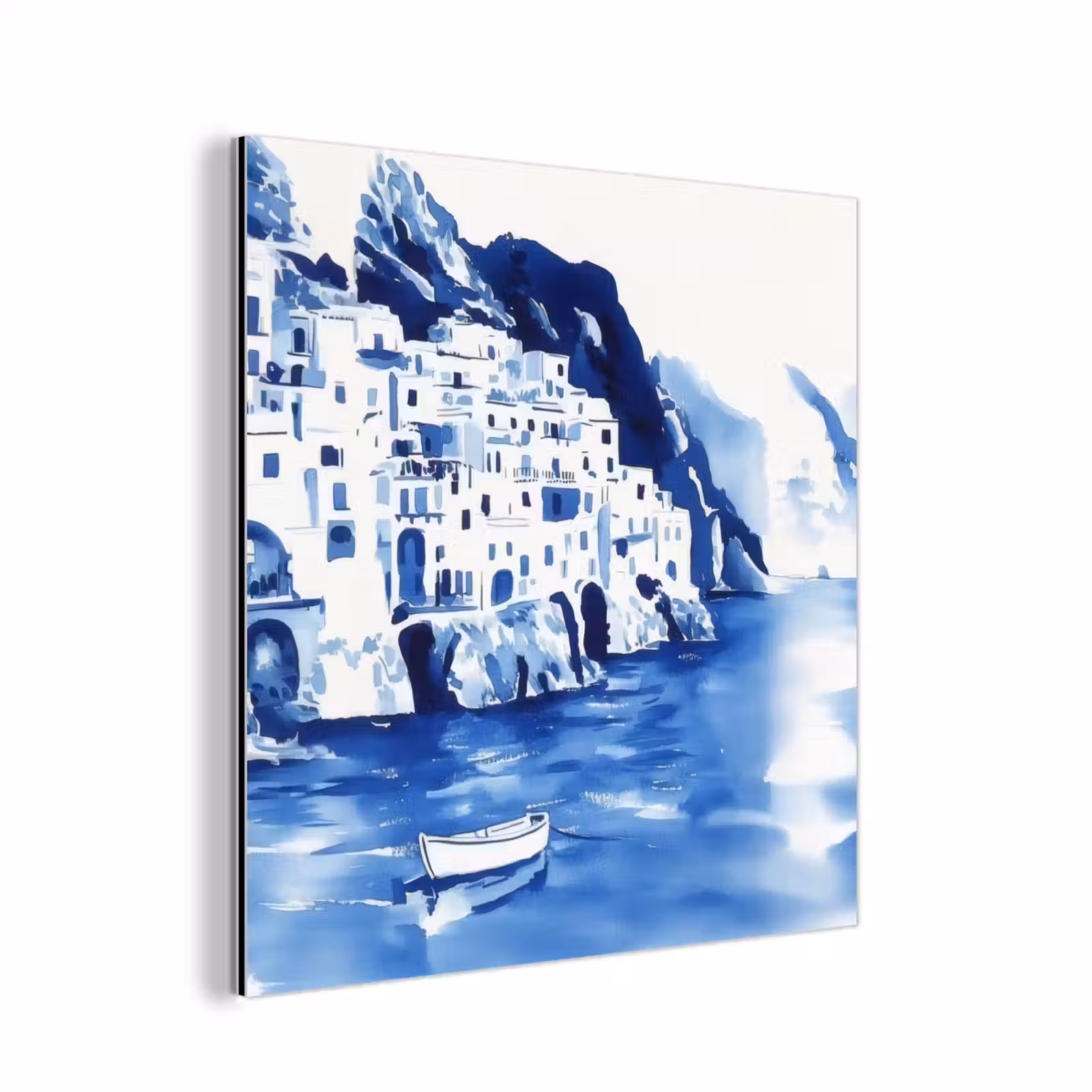 Aluminium schilderij - Dorp - Rotswand - Roeiboot - Water — 1