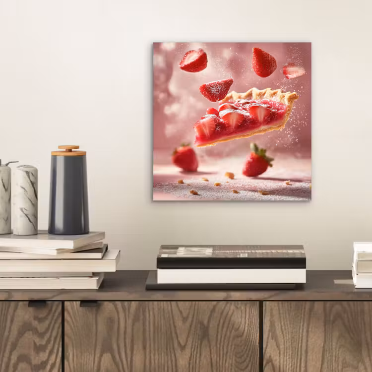 Aluminium schilderij - Aardbei - Taart- Eten - Roze — 2