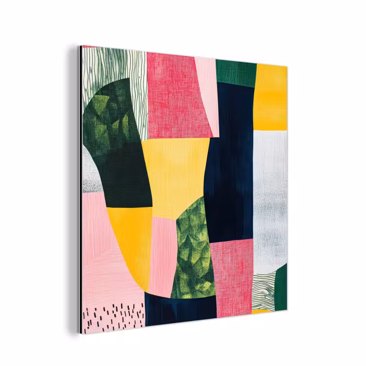 Aluminium schilderij - Abstract - Roze - Lappen - Vormen - Geel — 1