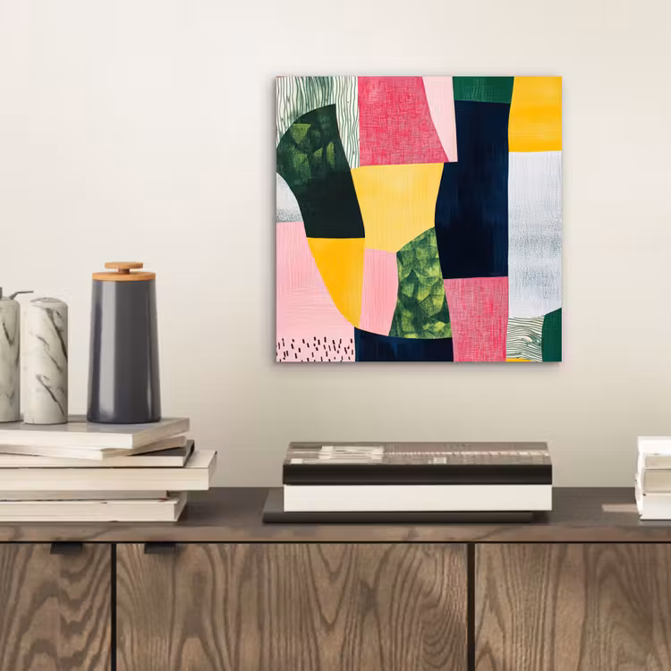 Aluminium schilderij - Abstract - Roze - Lappen - Vormen - Geel — 2