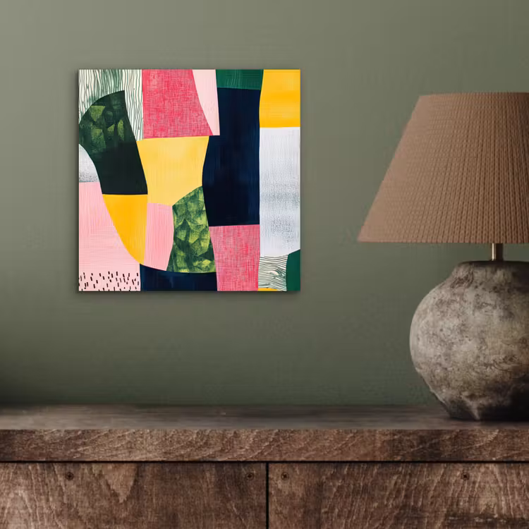 Aluminium schilderij - Abstract - Roze - Lappen - Vormen - Geel — 3
