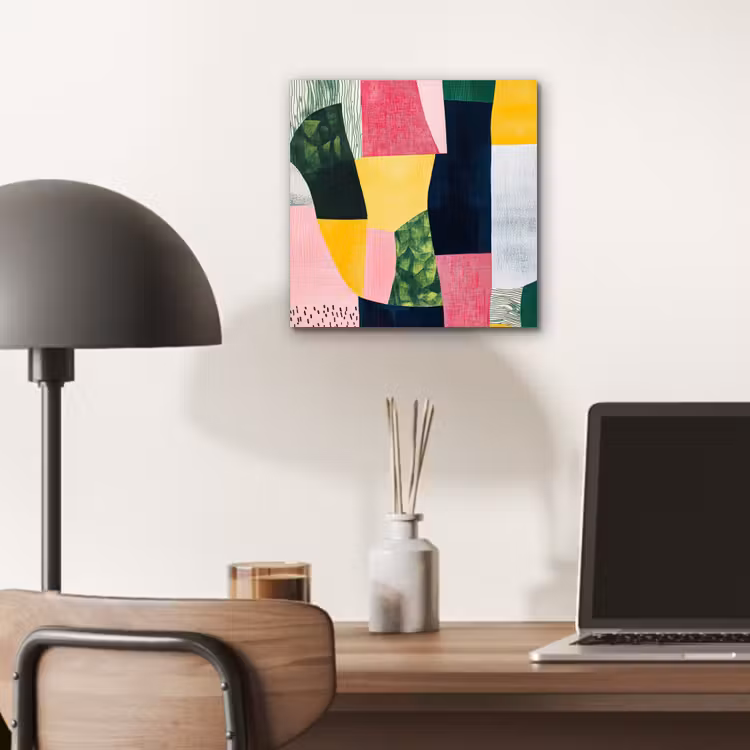 Aluminium schilderij - Abstract - Roze - Lappen - Vormen - Geel — 6