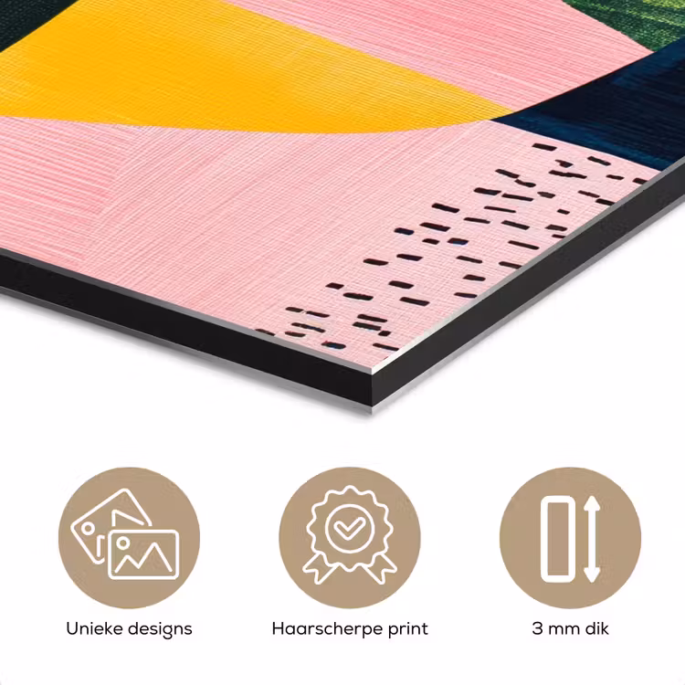 Aluminium schilderij - Abstract - Roze - Lappen - Vormen - Geel — 7