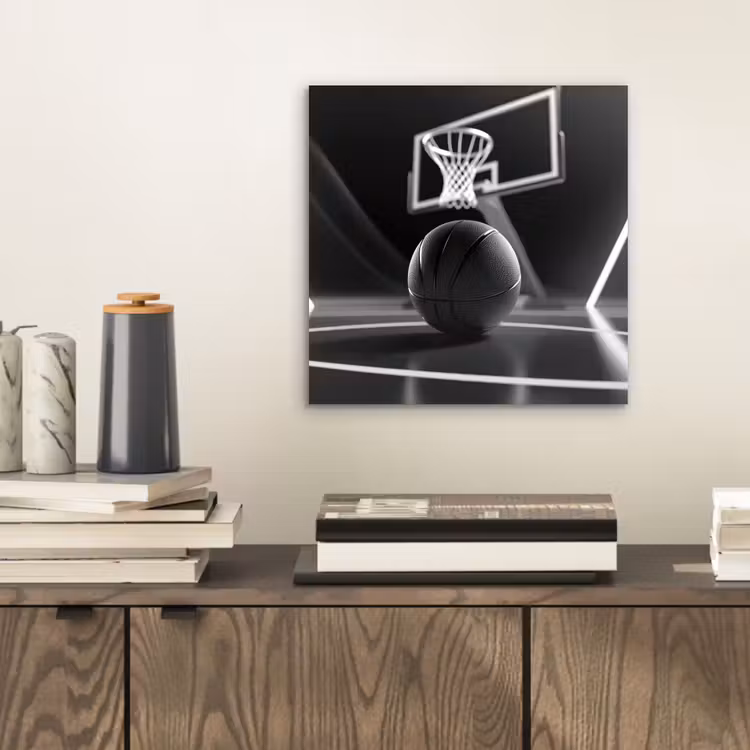 Aluminium schilderij - Basketbal - Basketbalveld - Lichtlijnen — 2