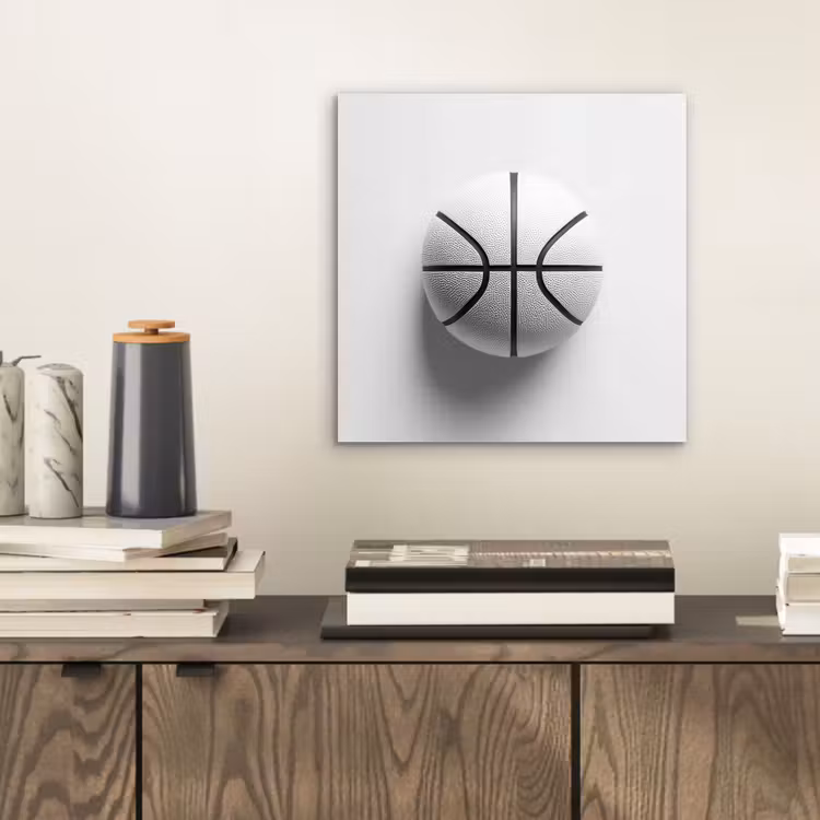 Aluminium schilderij - Basketbal - Wit - Schaduw - Lijnen — 2