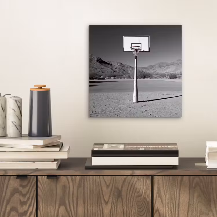 Aluminium schilderij - Basketbalpaal - Landschap - Zand - Wit — 2