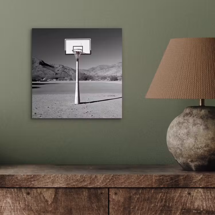 Aluminium schilderij - Basketbalpaal - Landschap - Zand - Wit — 3