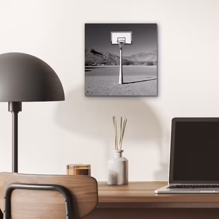 Aluminium schilderij - Basketbalpaal - Landschap - Zand - Wit — 6