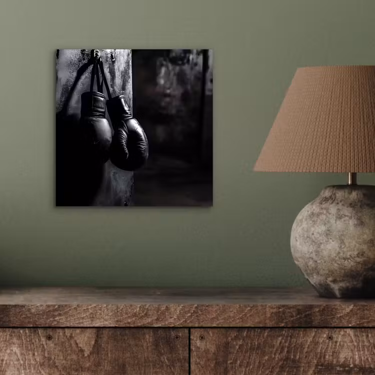 Aluminium schilderij - Bokshandschoenen - Muur - Duister - Zwart — 3