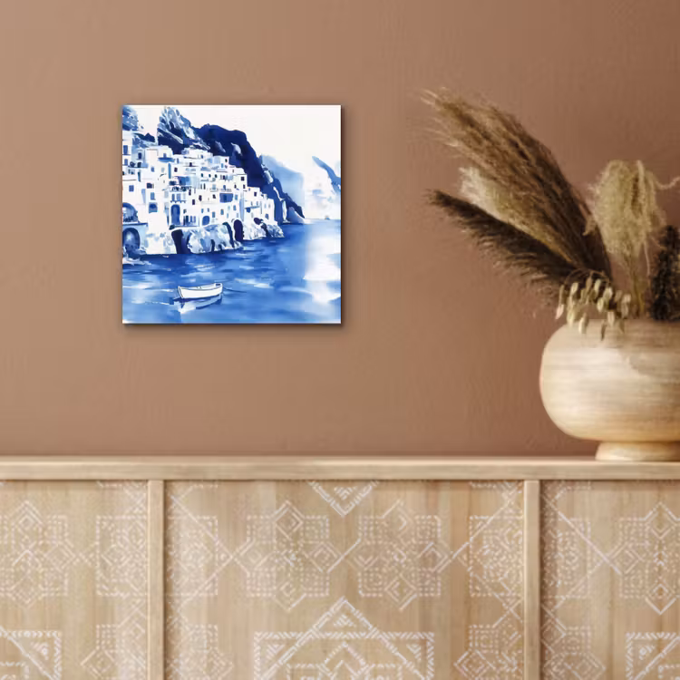 Aluminium schilderij - Dorp - Rotswand - Roeiboot - Water — 5