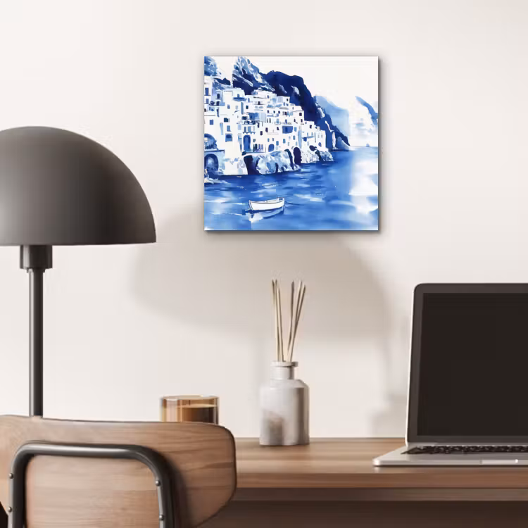 Aluminium schilderij - Dorp - Rotswand - Roeiboot - Water — 6