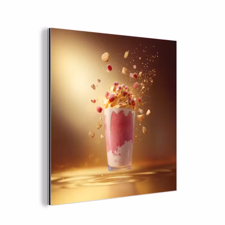 Aluminium schilderij - Framboos - Smoothie - Drinken - Roze — 1