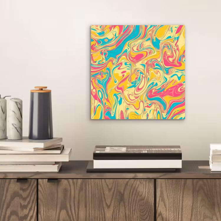 Aluminium schilderij - Geel - Roze - Blauw - Retro — 2