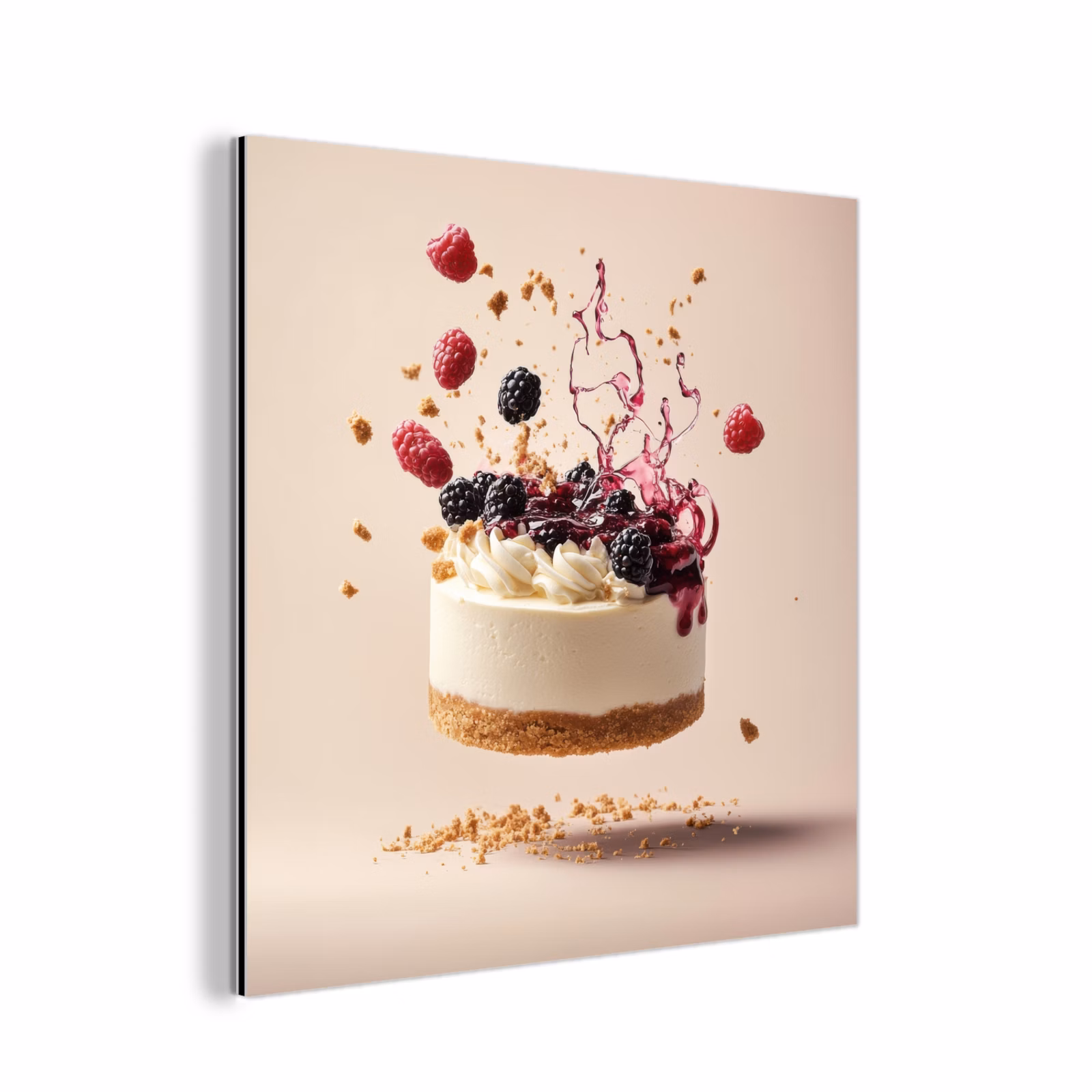 Aluminium schilderij - Cheesecake - Eten - Roze - Taart — 1