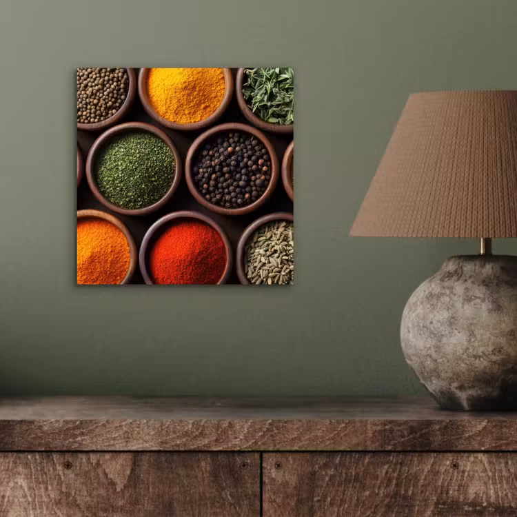 Aluminium schilderij - Bakjes - Hout - Kruiden - Kleurrijk — 3