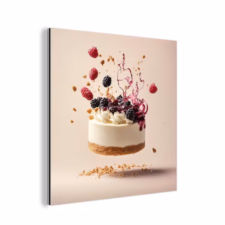 Aluminium schilderij - Cheesecake - Eten - Roze - Taart — 1