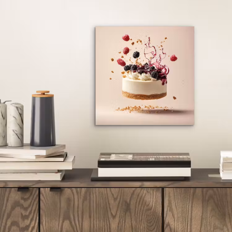 Aluminium schilderij - Cheesecake - Eten - Roze - Taart — 2