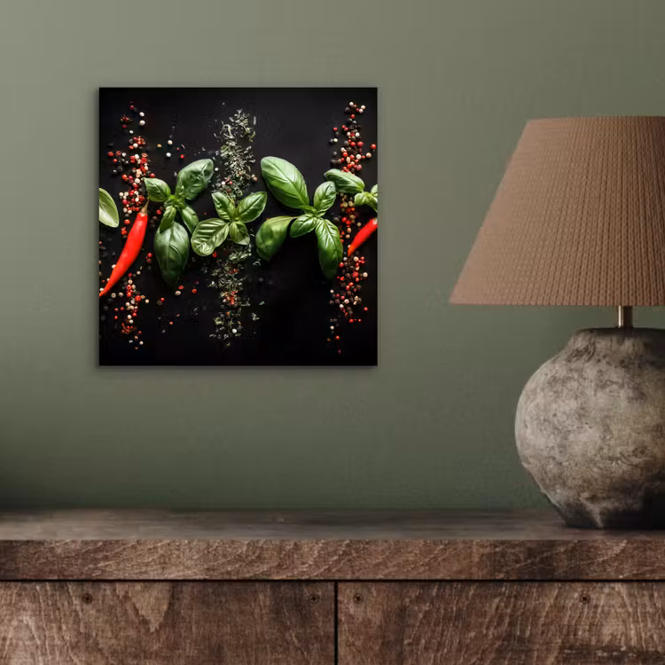 Aluminium schilderij - Chilipepers - Basilicum - Blaadjes - Rood — 3