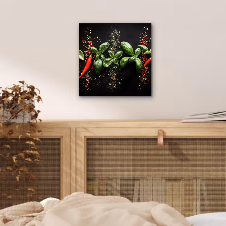 Aluminium schilderij - Chilipepers - Basilicum - Blaadjes - Rood — 4