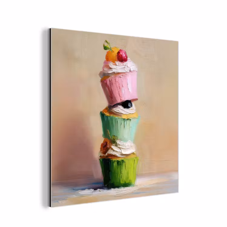 Aluminium schilderij - Cupcakes - Gestapeld - Kleurrijk - Fruit — 1