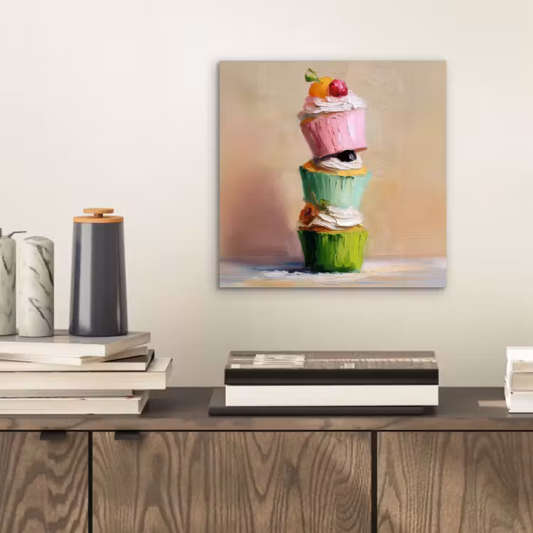 Aluminium schilderij - Cupcakes - Gestapeld - Kleurrijk - Fruit — 2