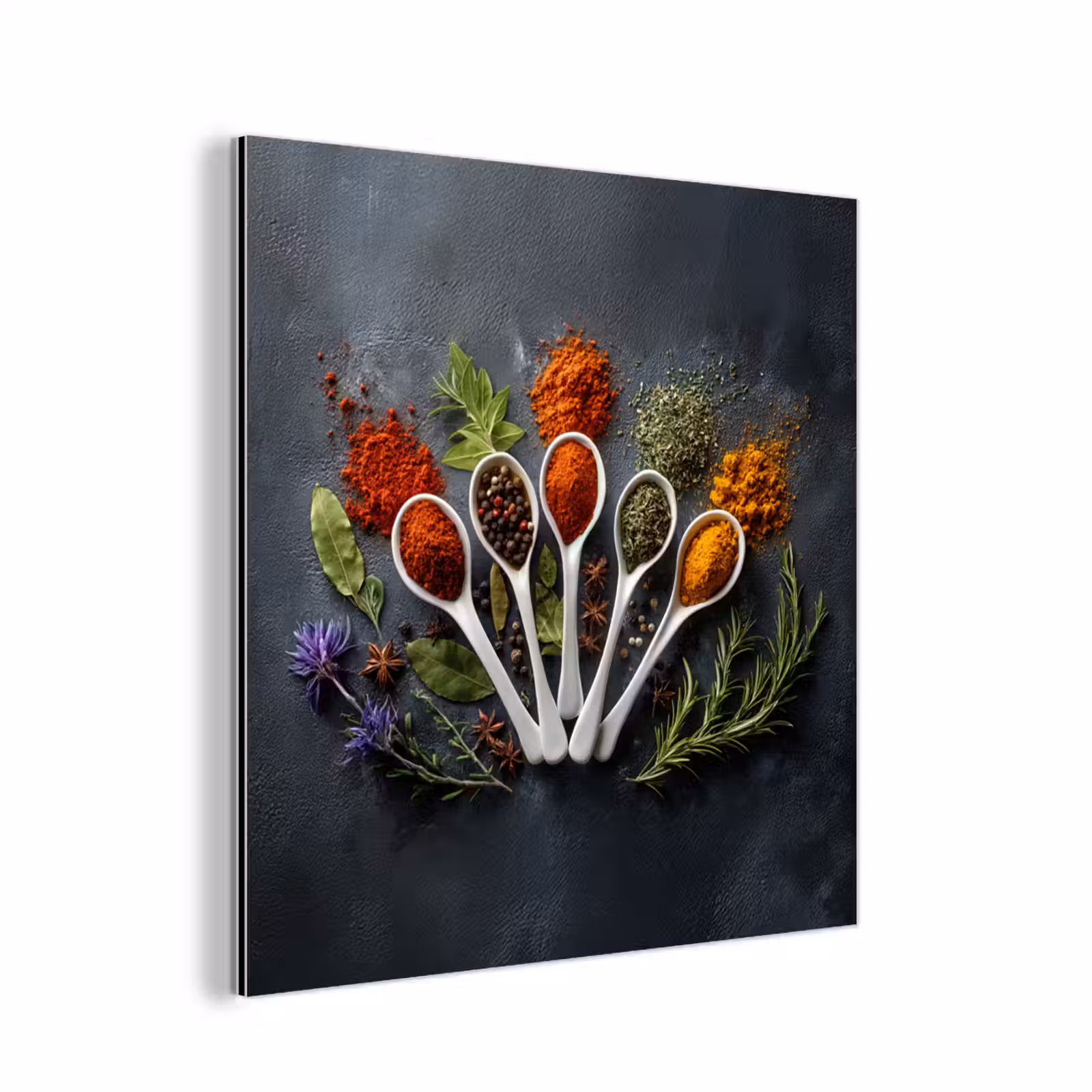 Aluminium schilderij - Lepels - Wit - Poeder - Kruiden — 1