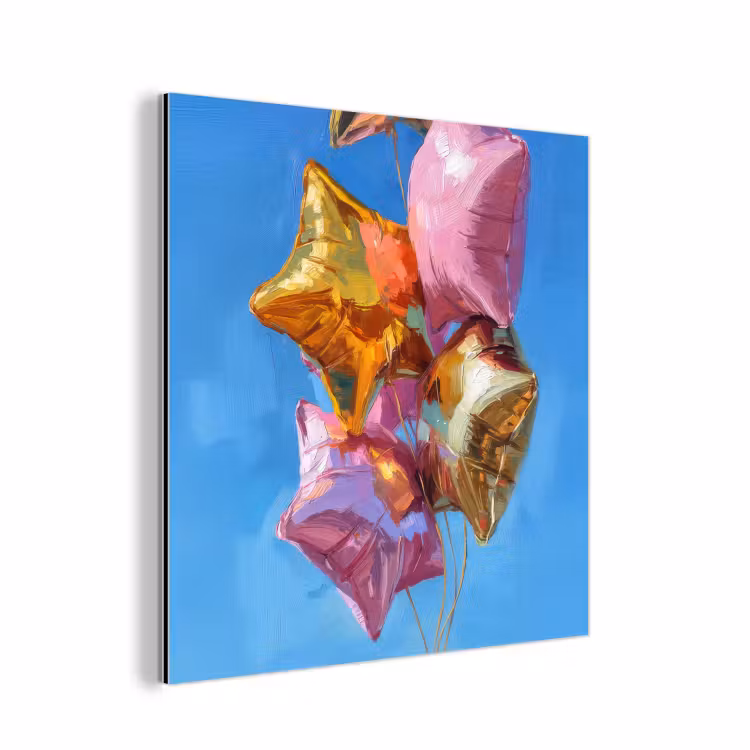 Aluminium schilderij - Ballonnen - Goud - Stervorm - Roze — 1