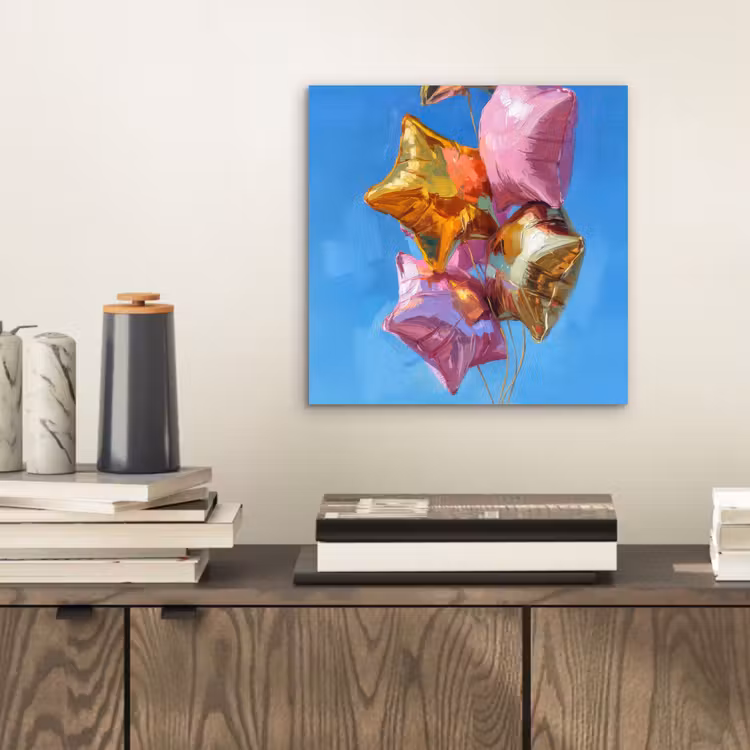 Aluminium schilderij - Ballonnen - Goud - Stervorm - Roze — 2
