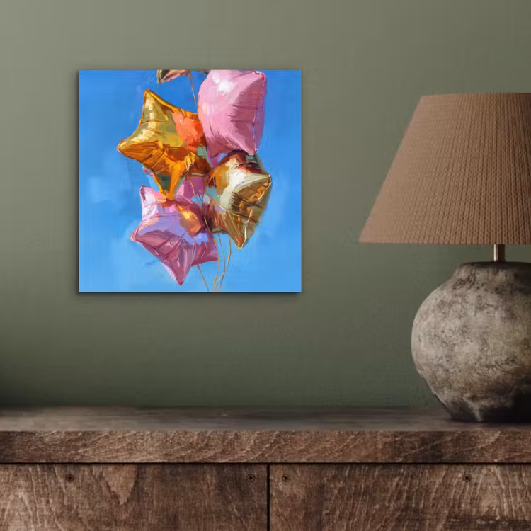 Aluminium schilderij - Ballonnen - Goud - Stervorm - Roze — 3