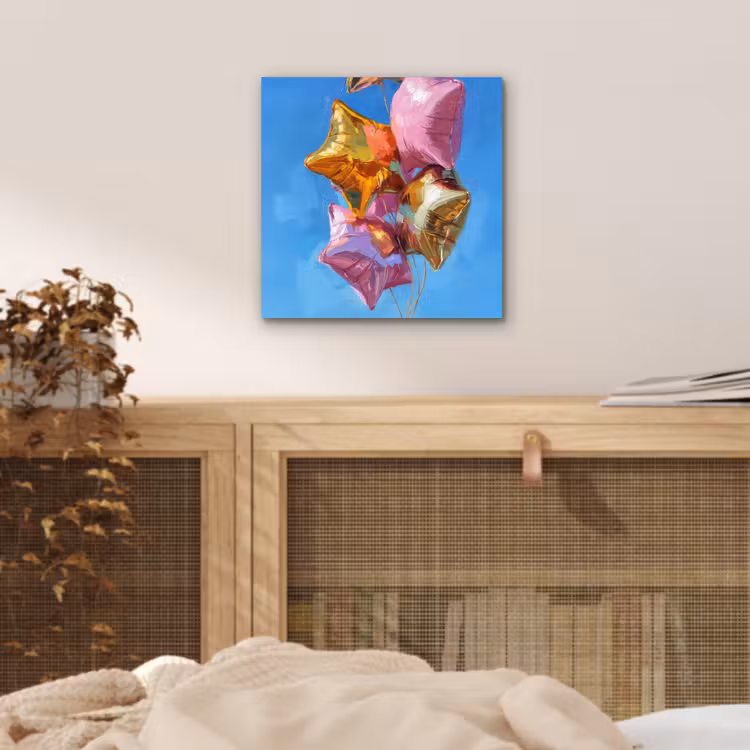 Aluminium schilderij - Ballonnen - Goud - Stervorm - Roze — 4