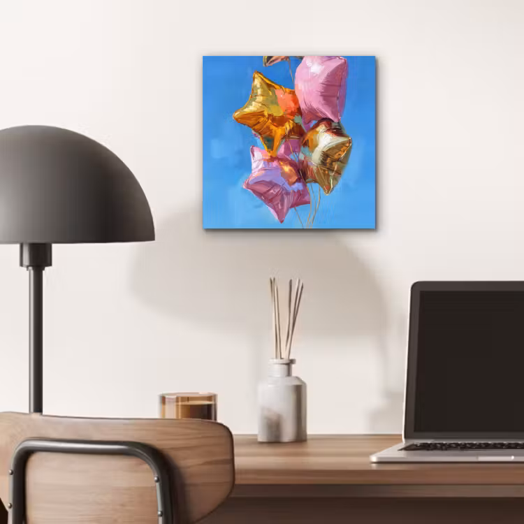 Aluminium schilderij - Ballonnen - Goud - Stervorm - Roze — 6