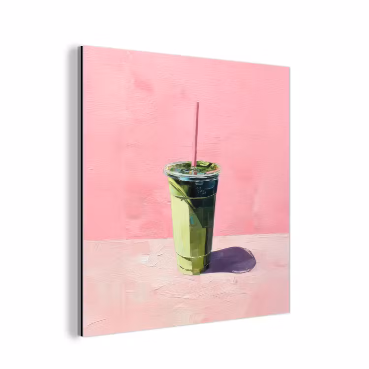 Aluminium schilderij - Beker - Rietje - Minimalistisch - Groen — 1