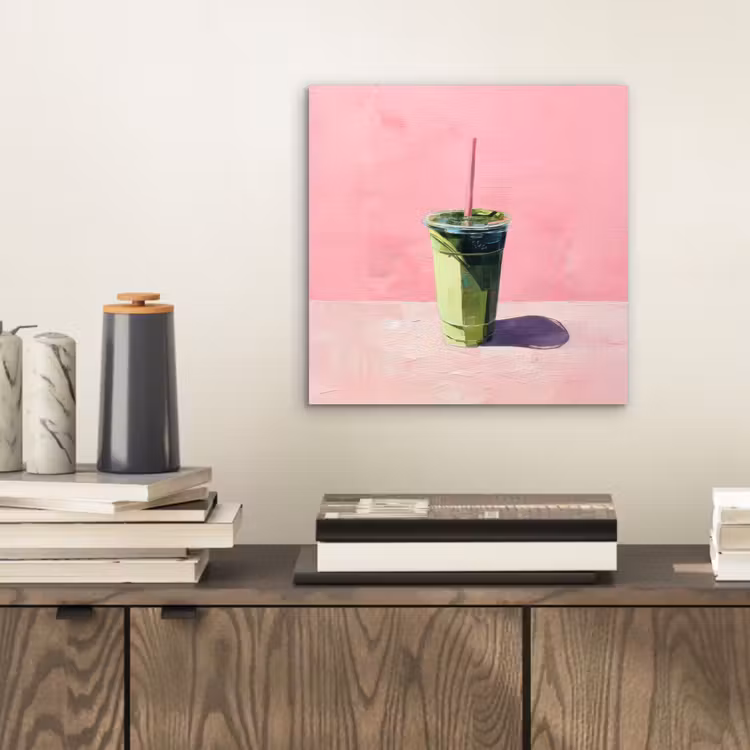 Aluminium schilderij - Beker - Rietje - Minimalistisch - Groen — 2
