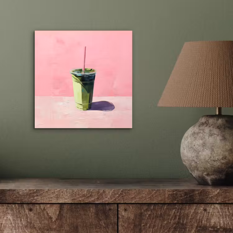 Aluminium schilderij - Beker - Rietje - Minimalistisch - Groen — 3