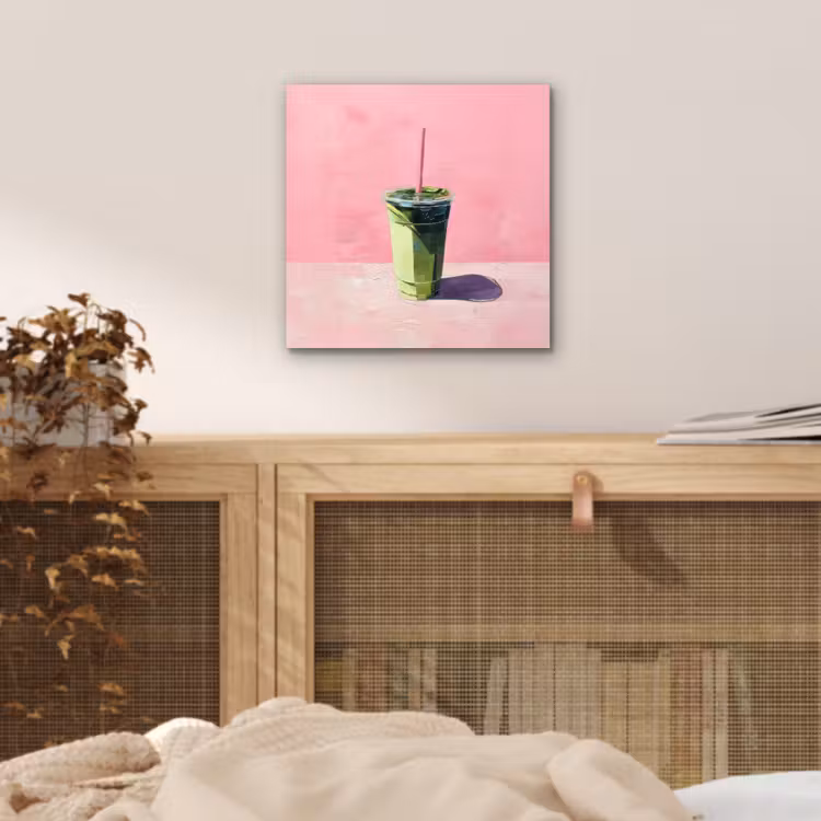Aluminium schilderij - Beker - Rietje - Minimalistisch - Groen — 4