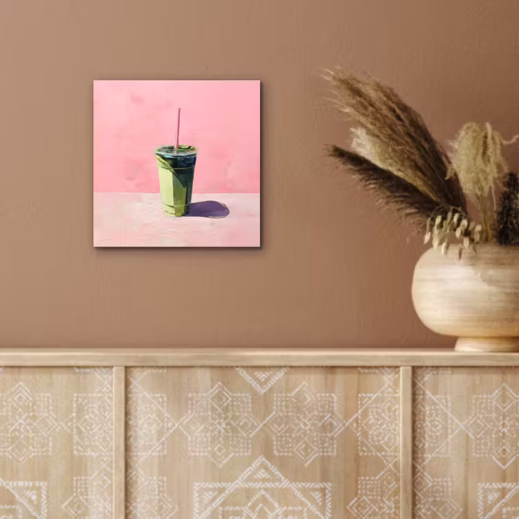 Aluminium schilderij - Beker - Rietje - Minimalistisch - Groen — 5