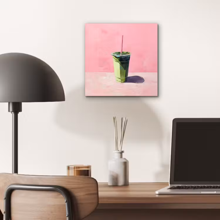 Aluminium schilderij - Beker - Rietje - Minimalistisch - Groen — 6