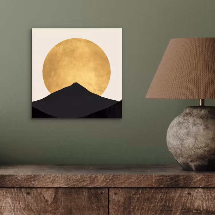Aluminium schilderij - Bergsilhouetten - Gouden cirkel - Beige — 3