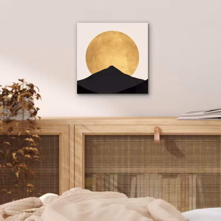Aluminium schilderij - Bergsilhouetten - Gouden cirkel - Beige — 4