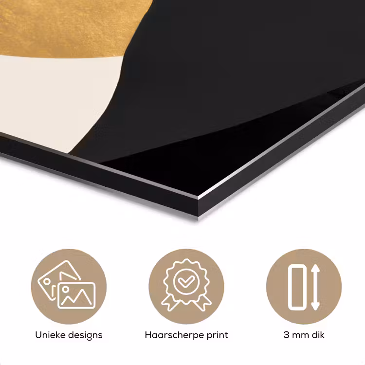 Aluminium schilderij - Bergsilhouetten - Gouden cirkel - Beige — 7